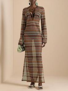 Vesra 女士网纱钩编风格沙滩度假连衣裙 - 咖啡 - 查看 1