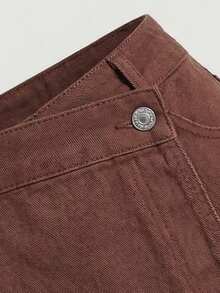 Sweetra Quần short denim nữ màu trơn, kiểu dáng chéo, thích hợp cho mùa hè. - Cà phê nâu - Xem 3