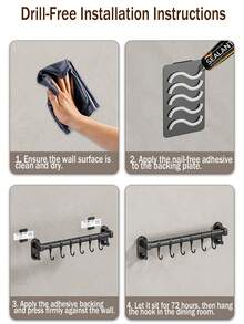 Kitchen Utensil Rack, Wall Mounted Kitchen Organizer, Pot And Pan Storage Rack Set With Silent Sliding Hooks, Black Gray, For Kitchen And Dining Room - Multicolor - View 2