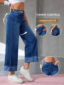 Flexra Jeans casuales de mujer con bolsillos y corte holgado - Azul lavado medio - Ver 1