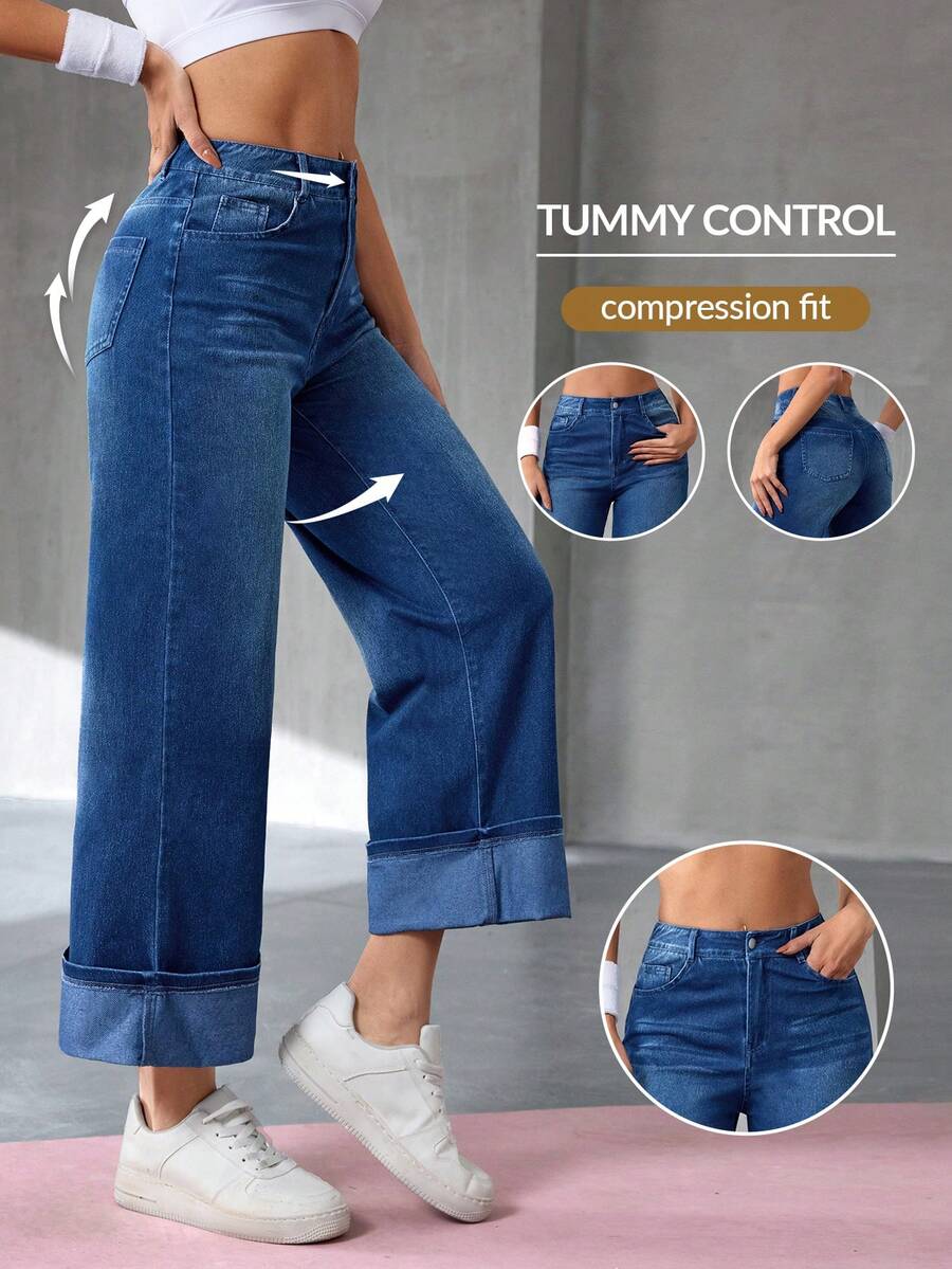 Flexra Jeans casuales de mujer con bolsillos y corte holgado - Azul lavado medio - Ver 1