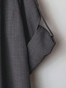 SHEIN LUNE 大码女式休闲两件套，纯色翻领单排扣休闲通勤衬衫和高腰宽松阔腿裤套装 - 灰色 - 查看 7