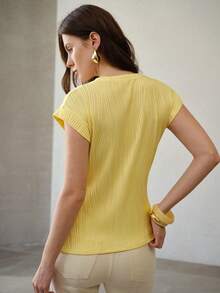 MOTF PREMIUM 纹理盖袖针织上衣 - 黃色 - 查看 3
