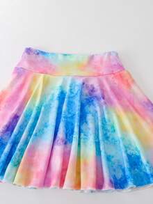 Tween Girls' Colorful Ombre Print High Waist Elastic Sports Skirt Shorts, Side Pockets, Anti-Chafing, Suitable For Summer Outdoor Activities - Multicolor - View 5