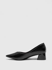 CUCCOO BIZCHIC Women's Black Matte Minimalist Classic Pointed Toe Office/Commute Business Chunky Heel Pumps - Black - View 7