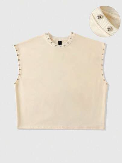 ROMWE MEN Men's Summer Casual Rivet Decor Loose Tank Top