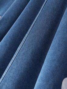 Đầm denim phối nơ mùa hè cho bé gái, tay phồng ngắn, dáng lửng, thích hợp mặc hàng ngày. - Màu xanh lam - Xem 7