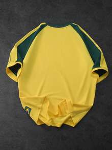 PAVTROS Men's Casual Daily Colorblock Letter Graphic Round Neck Short Sleeve T-Shirt, Summer Yellow Brazil Shirt Brazilian T-Shirt - Multicolor - View 2