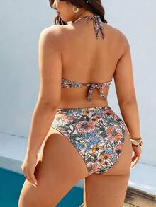 Swim Vcay Bộ bikini cạp cao 2 mảnh in hoa dành cho nữ cỡ lớn năm 2026, trang phục đi biển, váy dự tiệc, đồ bơi thanh lịch cho nữ, trang phục đi nghỉ mát cho nữ. - Nhiều màu - Xem 2