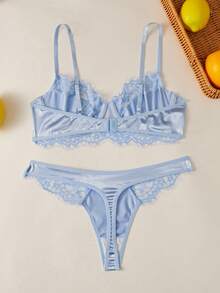 Set de lencería con encaje en contraste con aro - Azul - Ver 2
