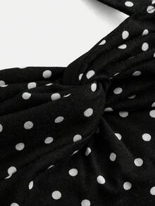 Girlism 少女夏季休闲波点印花前扭结露背连衣裙 - 黑色 - 查看 7