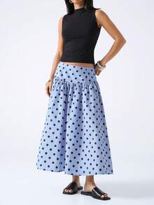 LYSMO 2026 New Arrive Minimalism Spring/Summer Women's Casual Polka Dot Print A-Line Skirt, Summer - Blue - View 4