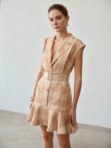 MOTF PREMIUM Đầm nữ mùa hè cổ ve áo, không tay, ôm eo, thanh lịch, dáng suông, đa năng. - Màu Khaki - Xem 4