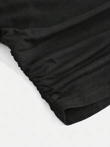 SHEIN 少女休闲优雅纯色圆领褶皱泡泡袖修身网纱拼接背心，适合返校、毕业典礼、万圣节派对、母亲节等场合，也是春夏季日常、外出、度假、节日穿着的时尚单品，适合休闲穿着，是返校季、休闲放松的理想之选。 - 黑色 - 查看 3