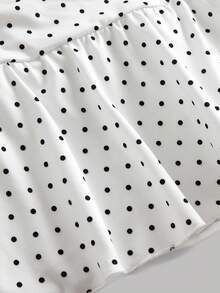 Girlism 少女春夏新款白色针织休闲简约波点印花修身褶皱A字低腰迷你裙，波点，波点迷你裙，波点短裙，休闲，时尚，日常百搭 - 白色 - 查看 4