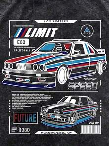 青少年男童新款休闲简约扎染Y2K复古美式汽车图案超大后背印花运动宽松舒适时尚简约圆领短袖T恤 - 彩色 - 查看 2