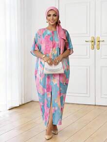 SHEIN Lady Women's Tie Dye Print V-Neck Batwing Short Sleeve Casual Dress,Summer Dresses For Women Holiday Vacation Beach Vacation Outfits For Women Spring Summer Vacation Outfits For Women Beach Outfit For Women Vacation Beach Outfit  Beach Outfit For Women Beach Outfit For Women Beach Summer Outfit For Women Casual Sets For Women Summer Clothes Summer Summer Outfit For Women - Multicolor - View 7