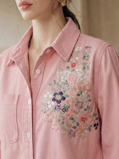 Anewsta قميص نسائي أنيق بأكمام طويلة مطرز بزهور، رومانسي للحفلات والعطلات، يُرتدى مع الجينز، للربيع والصيف