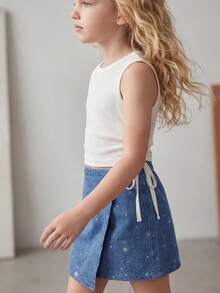 Maija Kids Maija Kids 1件装少女休闲优雅度假宽松碎花迷你裙，适合日常穿着、返校、郊游、聚会、节日、春夏穿着。 - 藍色 - 查看 5