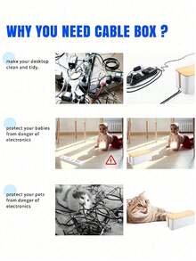 1 Bamboo And Wood Cable Organizer Box, Data Cable Storage Box, Power Cable Management Box, Category Box, Socket Computer Cable Rack, Plug Box - White - View 9
