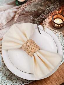 2-12个手工编织水葫芦餐巾环，乡村风编织餐巾架，适用于餐桌布置 - 杏色 - 查看 7