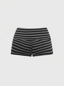 ROMWE Grunge Punk Bộ 2 món áo hở vai đinh tán sọc Y2K gợi cảm Punk & quần short mini cạp siêu thấp - Nhiều màu - Xem 6