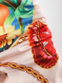 Sweetra 复古时尚美式印花设计优雅不对称肩部系带腰身修身夏季海滩度假性感女式上衣 - 彩色 - 查看 3