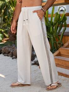 VENTUSAIL 男士休闲度假拼接织带抽绳腰裤 - 卡其色 - 查看 5