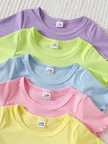 SHEIN Playful Pals Bộ đồ thể thao thường ngày mùa hè 5 món cho bé gái. - Nhiều màu - Xem 5