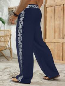VENTUSAIL Men's Retro Print Casual Pants - Navy Blue - View 2