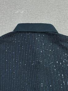 Manfinity AFTRDRK Áo sơ mi nam dự tiệc màu trơn đính sequin, kiểu dáng đơn giản. - Màu xanh hải quân - Xem 4
