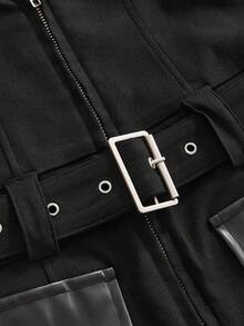 Grunge Punk Đầm ngắn nữ dáng ôm cổ chữ V sâu, phong cách Punk Cavalry, khóa kim loại, dành cho lễ hội mùa hè. - màu đen - Xem 4