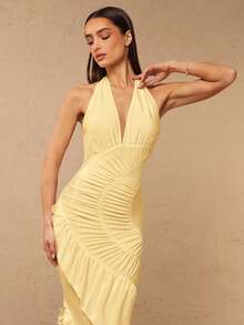Silquee Women's Elegant Party Ruffle Hem Backless Dress,Summer Dresses For Women - Light Yellow - View 4