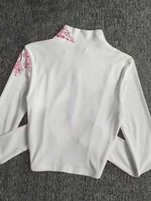 IslaSuriya Y2K风格樱花水墨印花轻薄外套，时尚休闲运动拉链设计，修身长袖，适合户外旅行，礼品之选。 - 白色 - 查看 2