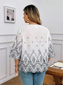 Easowa Curve Plus Size Casual Embroidered Shirt - Multicolor - View 2