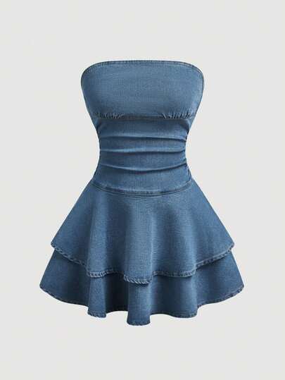 Rivivi Women's Solid Color Casual Sleeveless Denim Dress