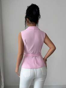 Elenzga Sleeveless Elegant Romantic Delicate Women's Thin Blazer - Pink - View 2