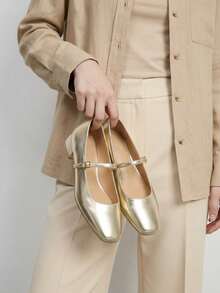 CUCCOO BIZCHIC Zapatos de mujer de punta cuadrada dorada, sencillos y elegantes para uso diario - Dorado - Ver 8