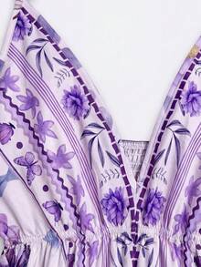 Sweetra Bohemian Style Printed Beach Slip Dress - Lilac Purple - View 5
