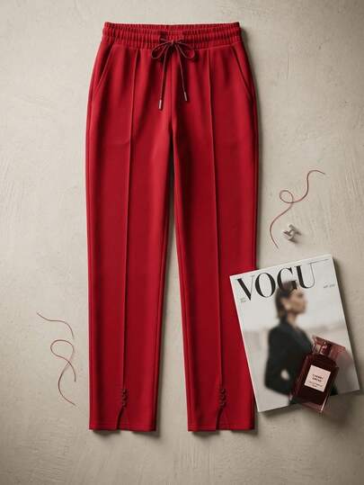 Pantalón semi-entubado para mujer, clásico, casual y elegante, tela de algodón y poliéster, apto para cualquier temporada. Colores lisos sin estampados. Ajuste de cintura natural con resorte ligero y cordón para mejor ajuste, bolsillos funcionales. Fresco, ligero y cómodo.