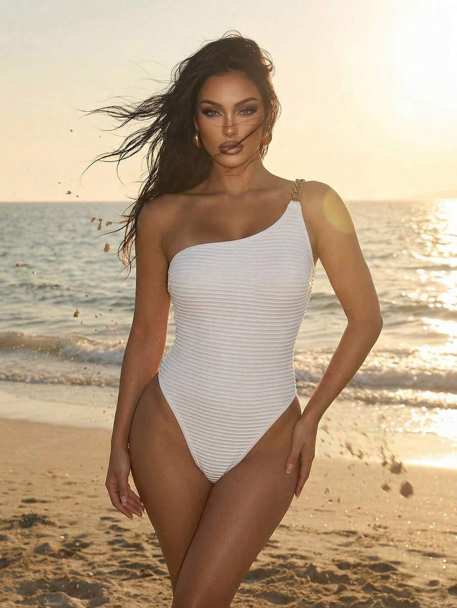 Swim SXY Summer Beach Women's One-Shoulder Cutout Monokini Swimsuit