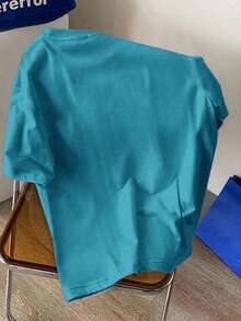 Manfinity Joysei Áo thun nam dáng rộng, vai rớt, in chữ nổi, thích hợp cho kỳ nghỉ hè ở bãi biển. - Màu xanh ngọc - Xem 6