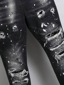 Manfinity Roughcore Jeans in denim lavato e consumato, stile casual, taglie comode per uomo - Grigio Scuro - Visualizzare 6
