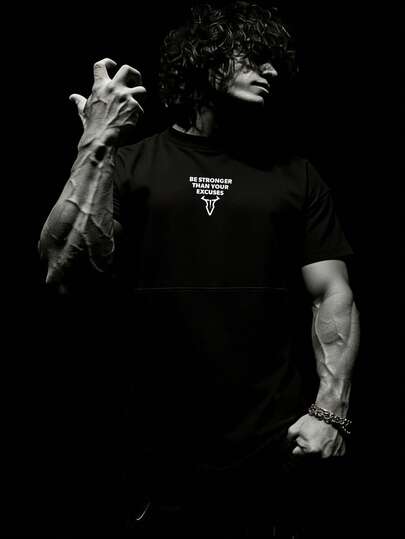 RISE LYT Áo thun nam tay ngắn in họa tiết, phong cách thể thao thường ngày, tập luyện.