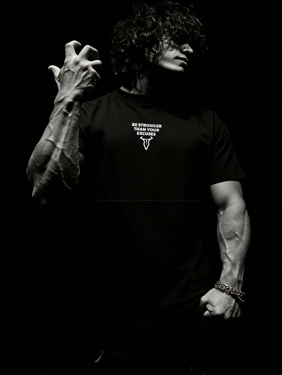 RISE LYT Camiseta de manga corta casual y deportiva con estampado para hombres - Negro - Ver 1