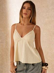 SHEIN BAE 春夏沙滩休闲度假亚麻提花粉色吊带背心/夏季背心/亚麻背心/粉色背心/沙滩上衣/休闲上衣 - 粉色 - 查看 4