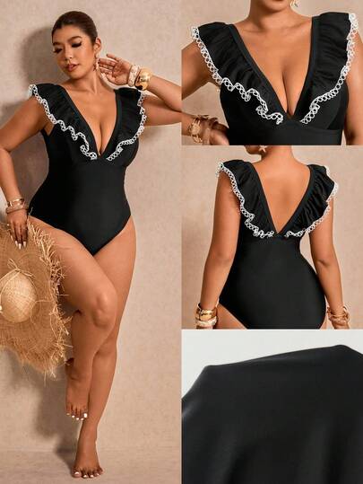 Elaquor Plus Size Ruffled One-Piece Swimsuit For Beach & Resort