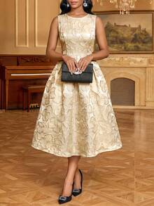 SHEIN Lady Đầm nữ thanh lịch cổ tròn không tay dài đến đầu gối - Màu vàng ngỗng - Xem 1