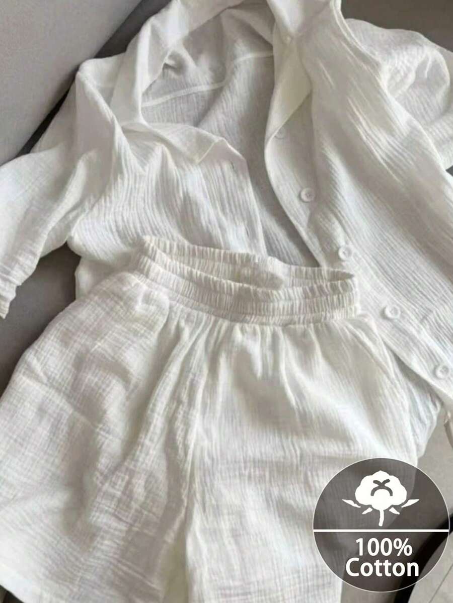 Resyla Bộ đồ 2 món dành cho nữ mùa hè: áo ngắn tay và quần short. - trắng - Xem 1