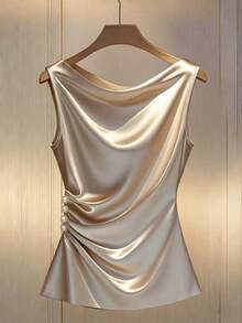 Camiseta de tirantes con pliegues en la cintura para niña preadolescente elegante - Dorado - Ver 1